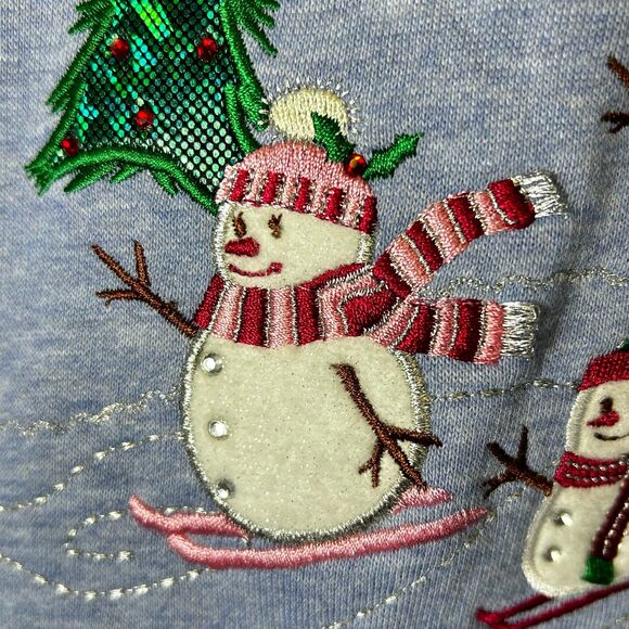 Vintage Studio Works Sport Medium Blue Skiing Snowmen Mockneck LS Sweatshirt 3X - Picture 5 of 10